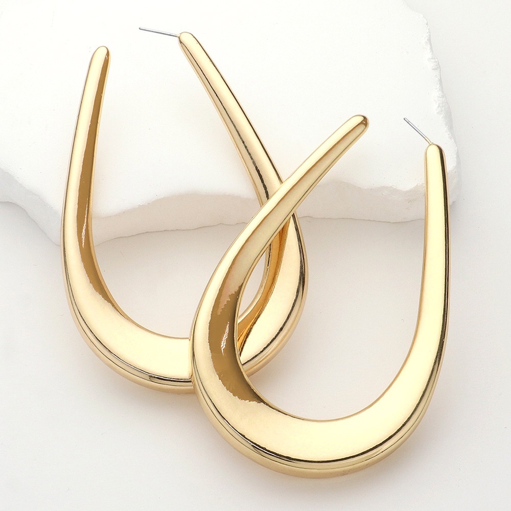 Oversized Teardrop Metal Hoop Statement Earrings